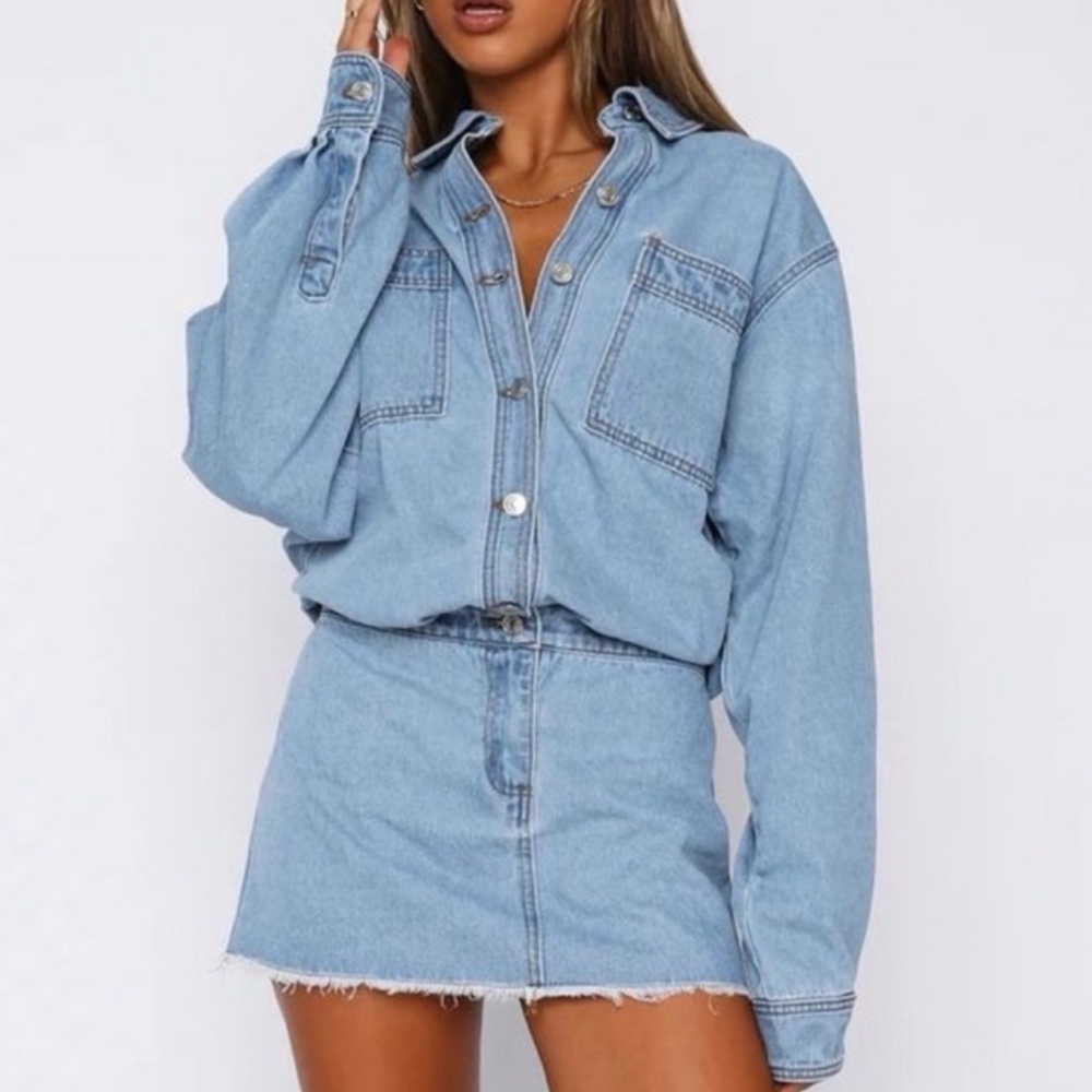 White Fox Boutique Blue Long Sleeve Denim Dress